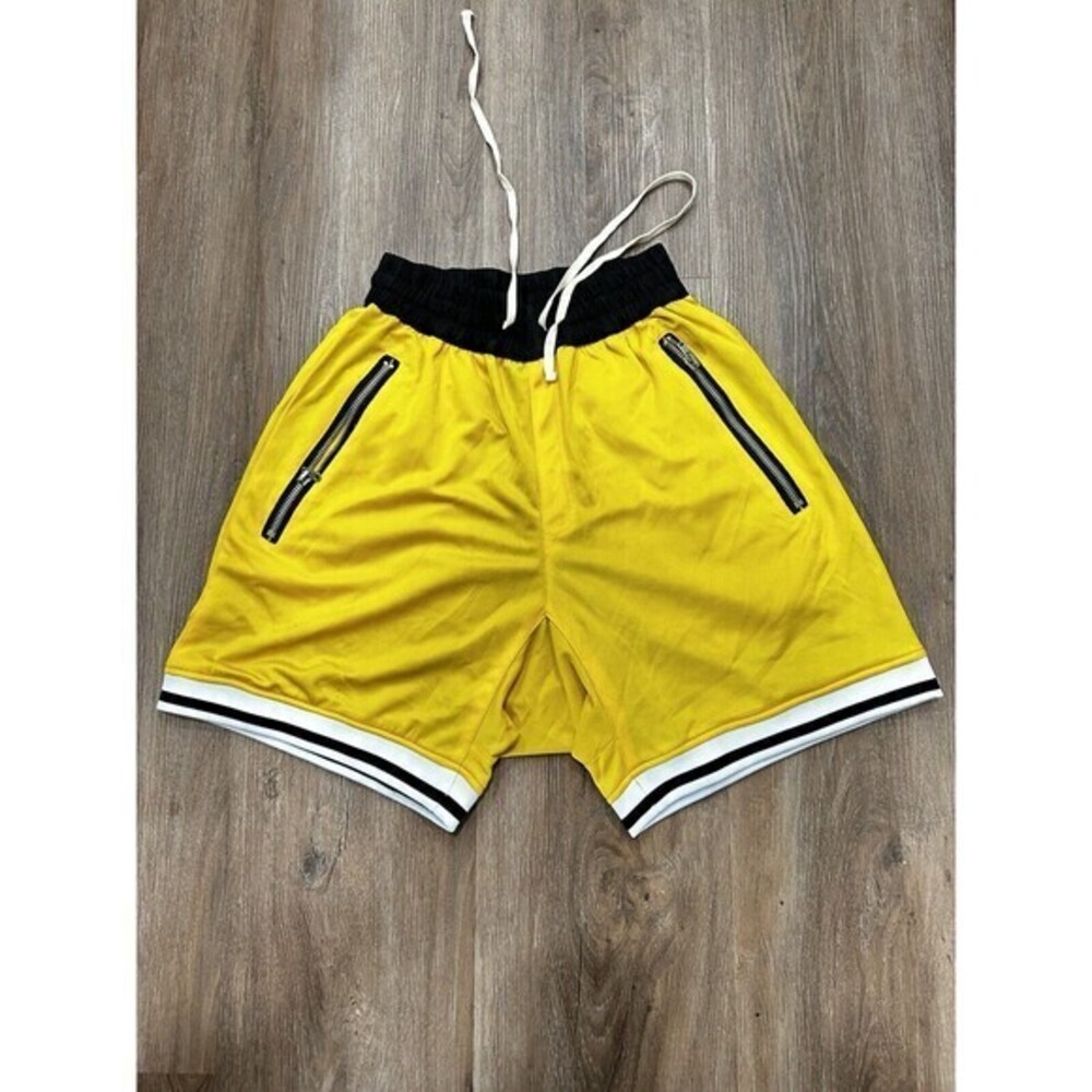 Mnmi Yellow White And Black Striped Size Large Elastic Waistband Shorts‎